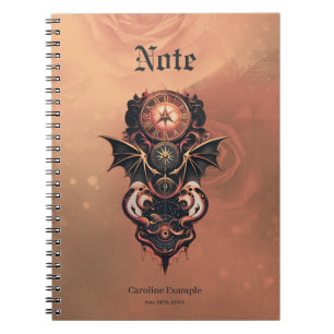 Mystical time travel with wings, steampunk watch.  notebook