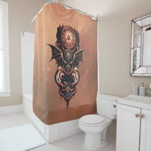 Mystical time travel with wings, steampunk watch. shower curtain