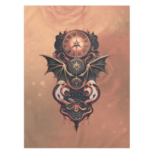 Mystical time travel with wings, steampunk watch. tablecloth