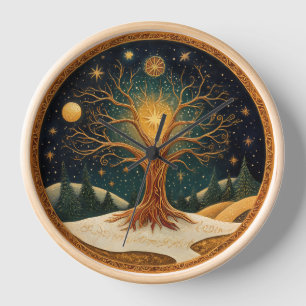 Mystical Tree and Stars Clock