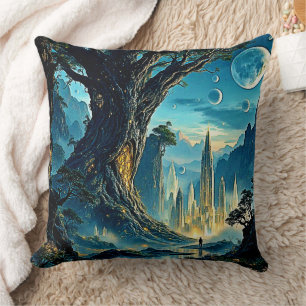 Mystical Tree City Dreamscape Cushion
