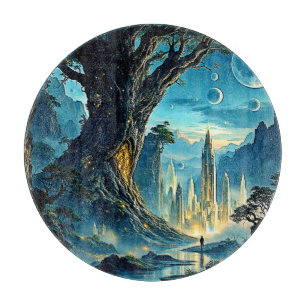 Mystical Tree City Dreamscape Cutting Board