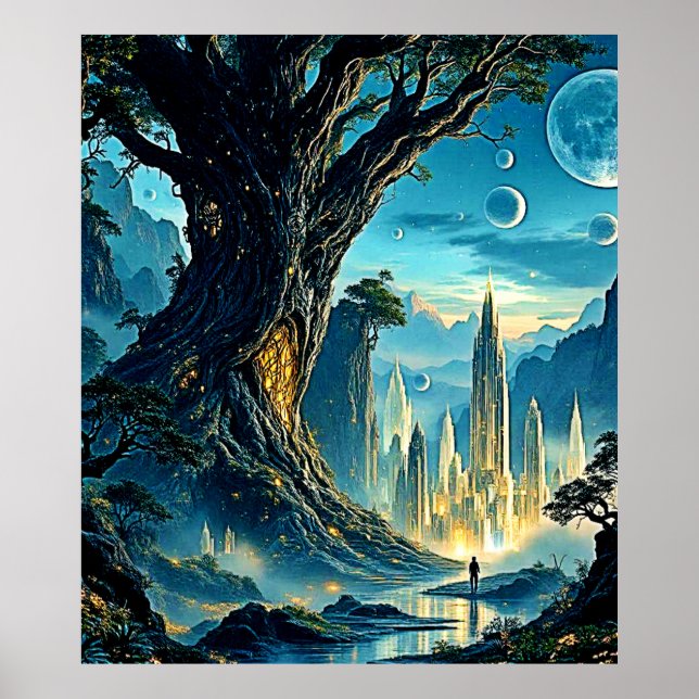 Mystical Tree City Dreamscape Poster (Front)