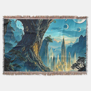 Mystical Tree City Dreamscape Throw Blanket