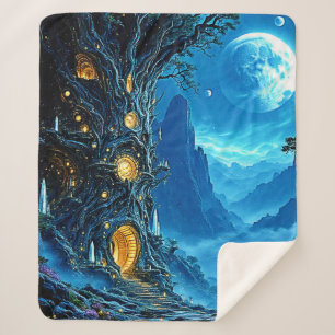 Mystical Tree Home Dreamscape Sherpa Blanket