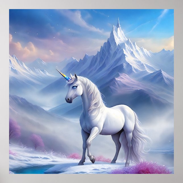 Mystical Unicorn in a Magical Fantasy Realm Poster (Front)