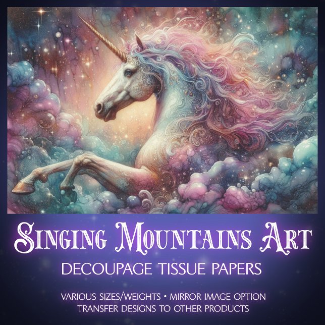 Mystical Unicorn In Clouds Fantasy Art Decoupage  Tissue Paper (Creator Uploaded)