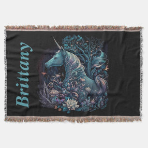 Mystical Unicorn - Personalised Fantasy Forest Throw Blanket