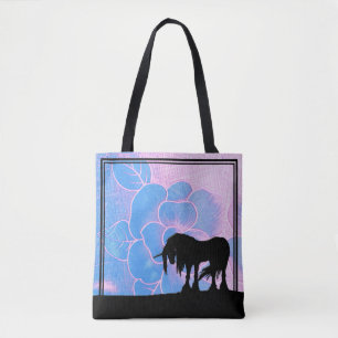 Mystical Unicorn (pink & blue textured flower) Tote Bag