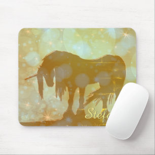 Mystical Unicorn Silhouette (misty yellow stars) Mouse Pad