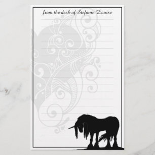 Mystical Unicorn w/lines (lite grey floral hearts) Stationery