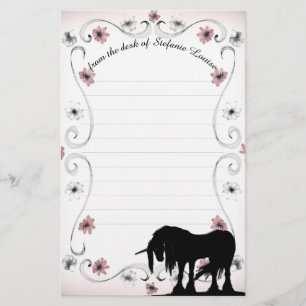Mystical Unicorn w/lines (pink floral) Stationery
