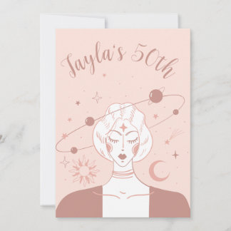 Mystical Universe 50th Birthday Musk Pink Coasters Invitation