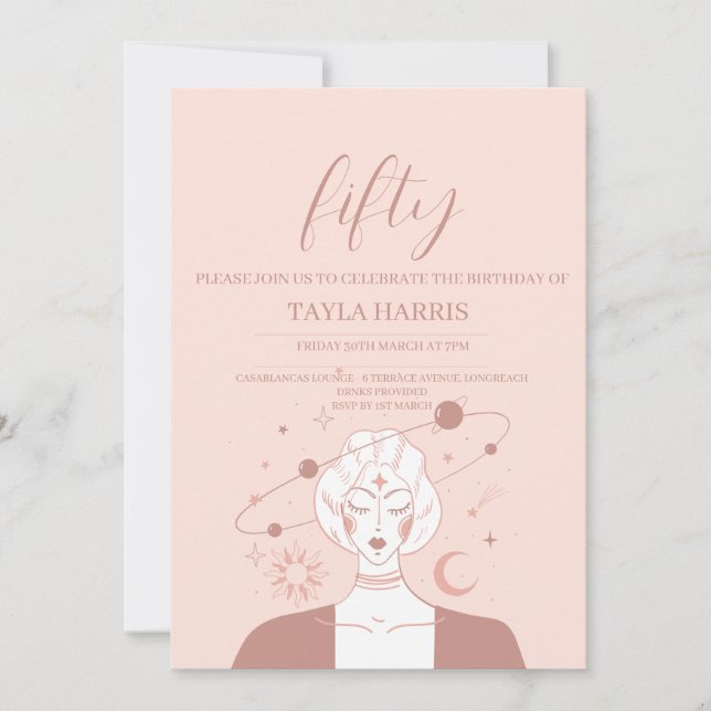 Mystical Universe 50th Birthday Musk Pink Invitation (Front)