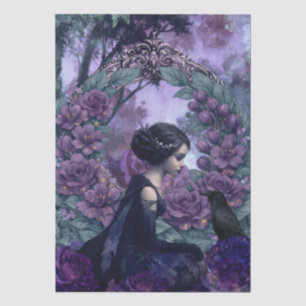 Mystical Victorian Garden Girl & Raven Fantasy Art Tissue Paper
