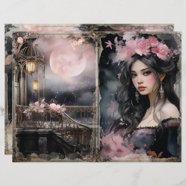 Mystical Victorian Lady Pink Junk Journal Page (Front/Back)