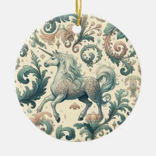 Mystical Victorian Unicorns: Enchanted Floral Ceramic Ornament