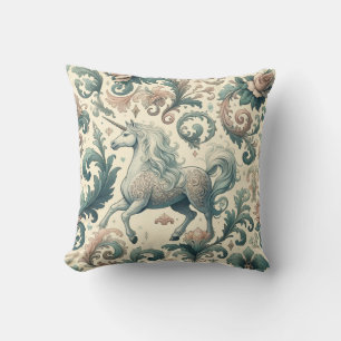 Mystical Victorian Unicorns: Enchanted Floral  Cushion