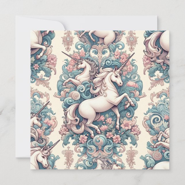 Mystical Victorian Unicorns: Enchanted Floral  Invitation (Front)