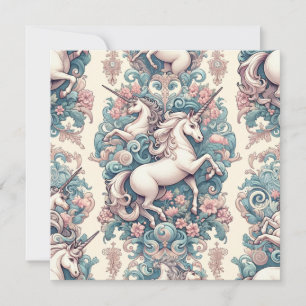 Mystical Victorian Unicorns: Enchanted Floral  Invitation