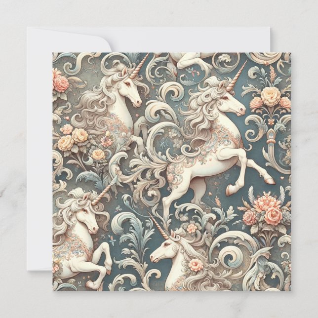 Mystical Victorian Unicorns: Enchanted Floral  Invitation (Front)