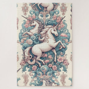 Mystical Victorian Unicorns: Enchanted Floral Jigsaw Puzzle