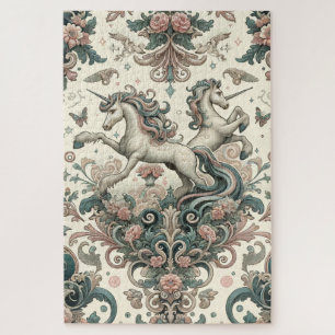 Mystical Victorian Unicorns: Enchanted Floral Jigsaw Puzzle