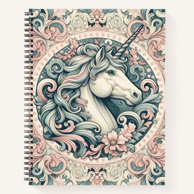 Mystical Victorian Unicorns: Enchanted Floral  Notebook (Front)
