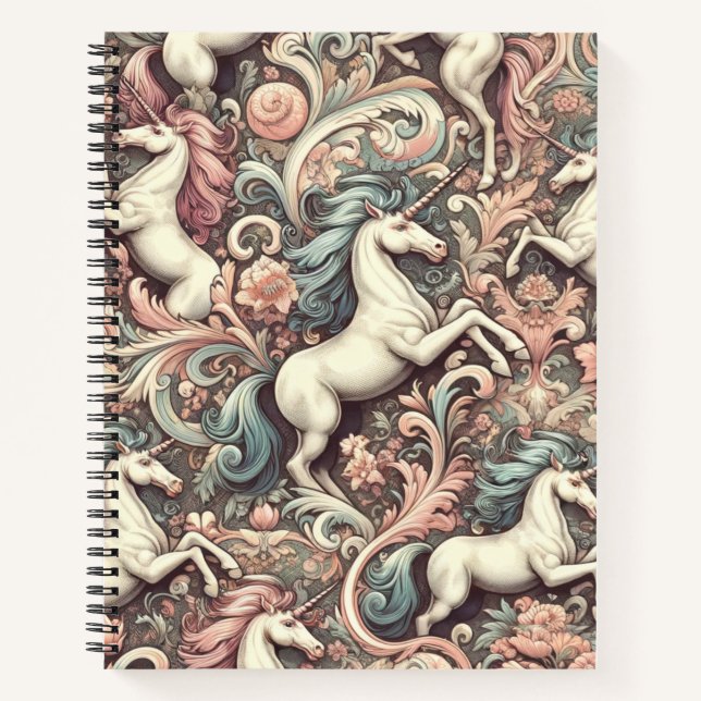 Mystical Victorian Unicorns: Enchanted Floral  Notebook (Front)