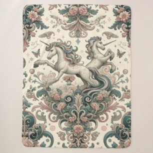 Mystical Victorian Unicorns: Enchanted Floral Sherpa Blanket
