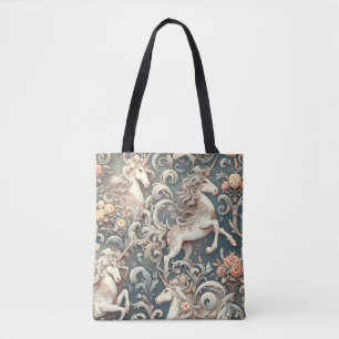 Mystical Victorian Unicorns: Enchanted Floral Tote Bag