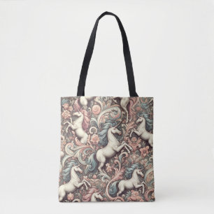 Mystical Victorian Unicorns: Enchanted Floral  Tote Bag