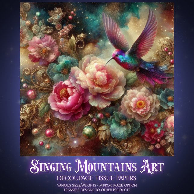 Mystical Vintage Florals Hummingbird Decoupage  Tissue Paper (Creator Uploaded)