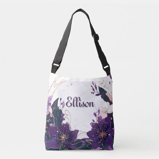 Mystical Violet Bloom Crossbody Bag (Front)