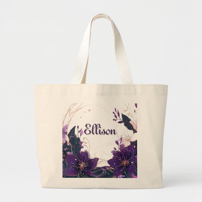 Mystical Violet Bloom Large Tote Bag (Front)