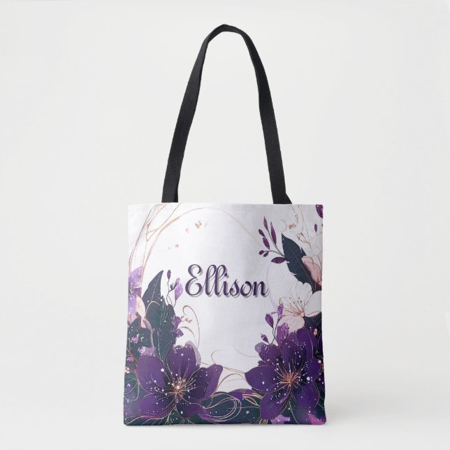 Mystical Violet Bloom Tote Bag (Front)