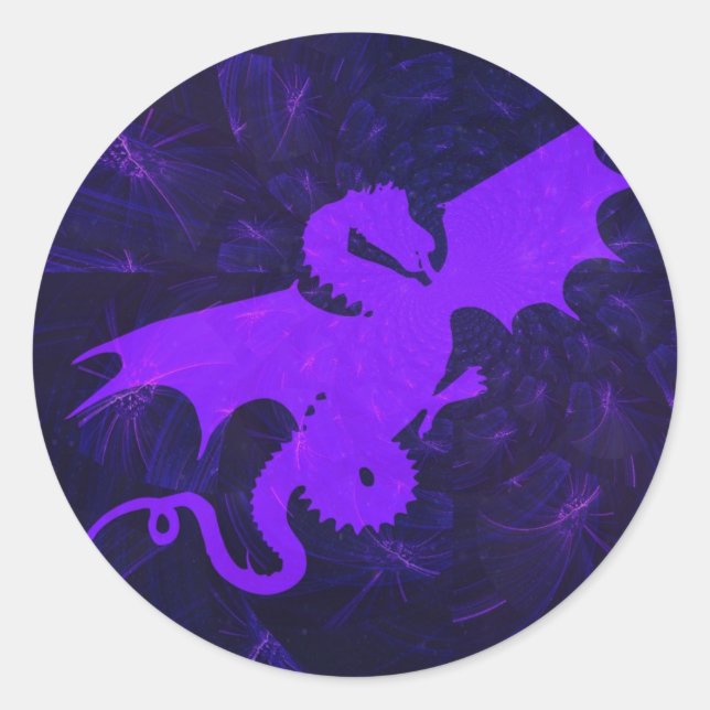 Mystical Violet Dragon Art Classic Round Sticker (Front)