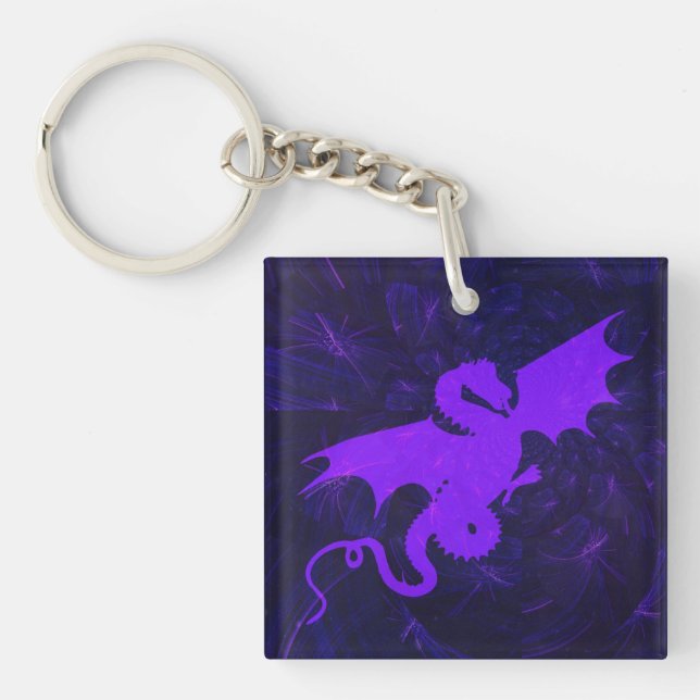 Mystical Violet Dragon Charm Key Ring (Front)