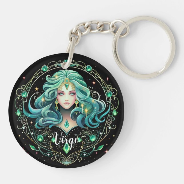 Mystical Virgo Zodiac Artwork  Key Ring (Back)