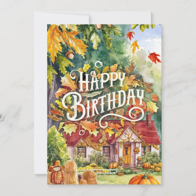Mystical Warm Woods Autumn Fall Happy Birthday Card (Front)