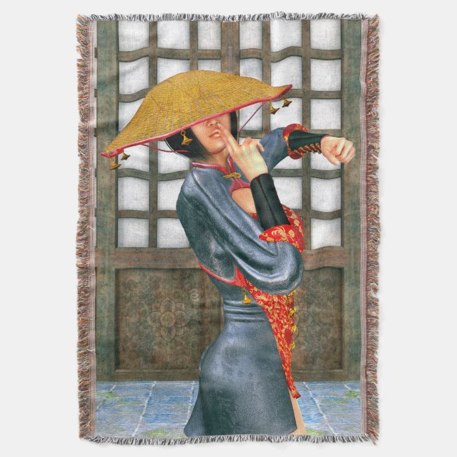 Mystical Warrior Princess Eastern Fantasy Style Throw Blanket (Front Vertical)
