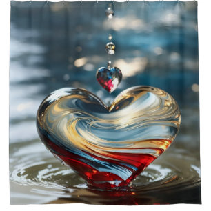 "Mystical Water Heart and Sunset Reflection" Shower Curtain