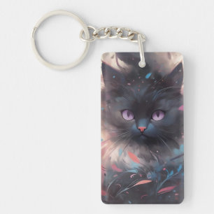 Mystical Watercolor Black Cat   Cute  Cat Key Ring