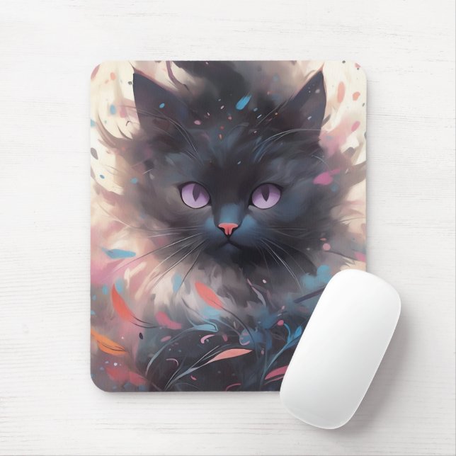 Mystical Watercolor Black Cat | Cute  Cat Mouse Pad (With Mouse)
