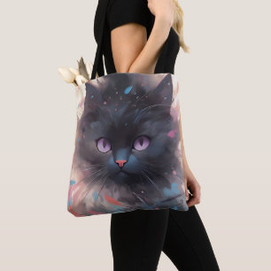 Mystical Watercolor Black Cat   Cute  Cat Tote Bag