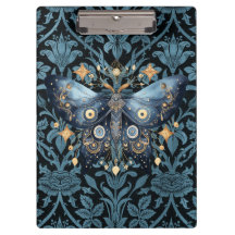 Mystical Watercolor Blue and Gold Night Moth