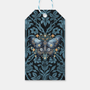 Mystical Watercolor Blue and Gold Night Moth Gift Tags