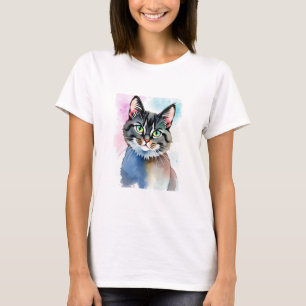 Mystical Watercolor Cat for Women – Dreamy T-Shirt