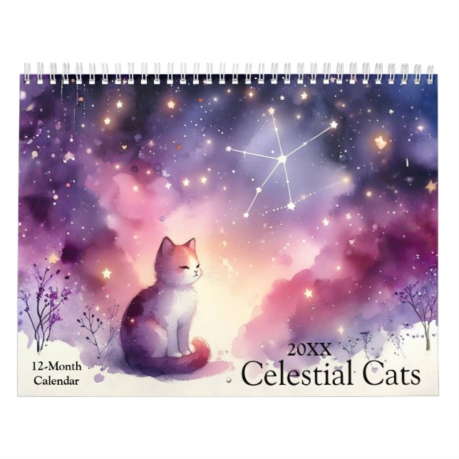 Mystical Watercolor Celestial Cats 2026 Wall Calendar (Cover)