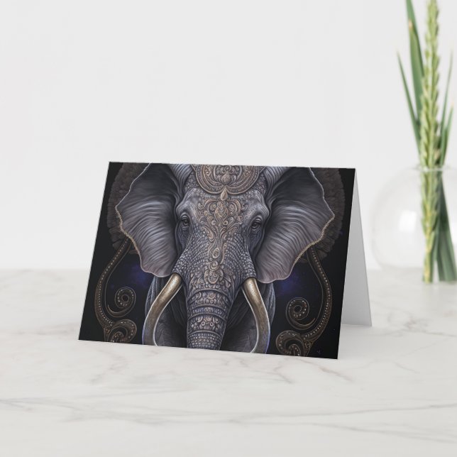 Mystical Watercolor Elephant Thank You Card (Front)